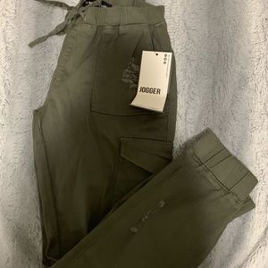 Olive green distressed joggers